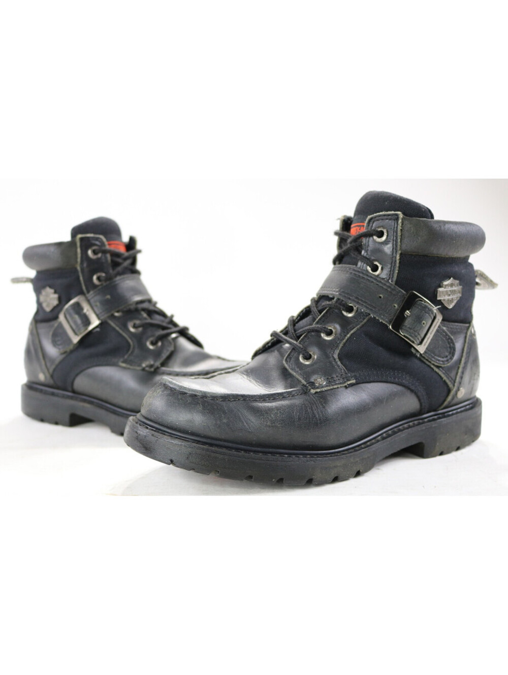 harley davidson boots 11 black leather textile lace oil slip moc toe 6" riding